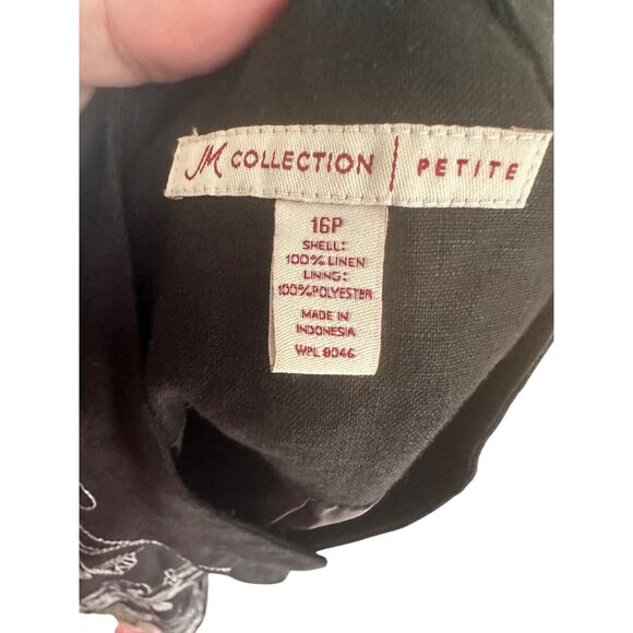 Black Floral Embroidered Linen Blend Button-Up Jacket 16P Boho Officecore - Picture 5 of 5